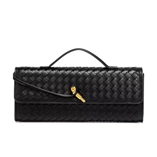 Women’s Woven Faux Leather Top-Handle Clutch Bag